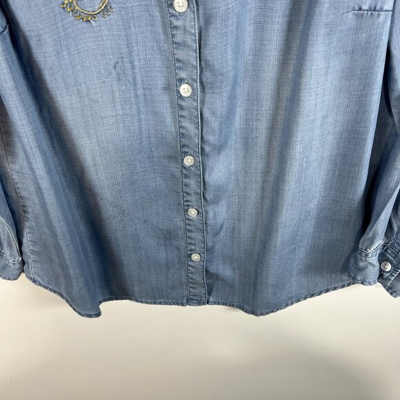 Chicos 0 Blouse Top Women’s S Blue Button Up Embroidered Floral Western Boho - Picture 3 of 10